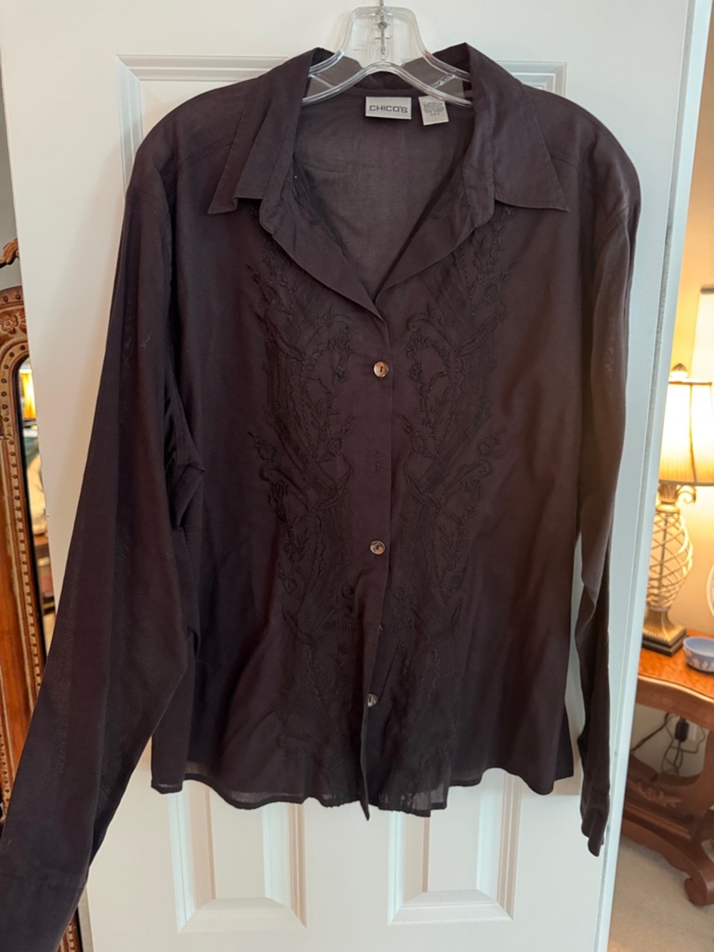 Chico's Brown Embroidered Button-Front Blouse
